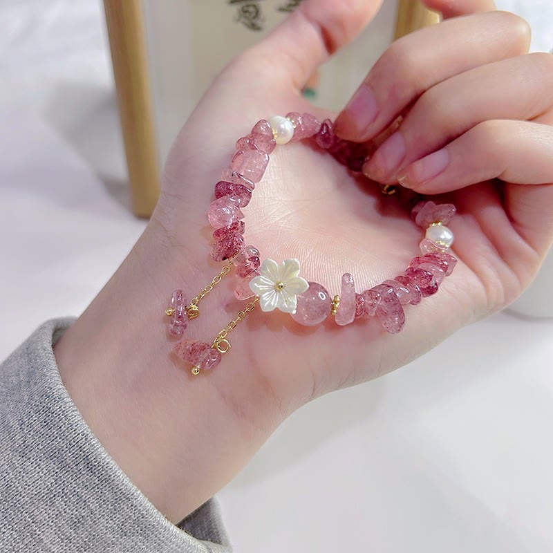 Buddha Stones Quarzo fragola naturale Quarzo fragola verde Braccialetto di guarigione di cristallo Super Seven Flower