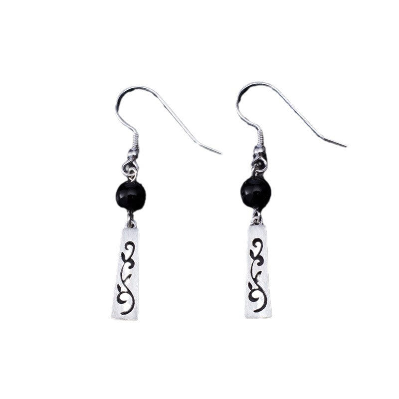 Orecchini pendenti con protezione a forma di vite cava in onice nero in argento sterling 925 Buddha Stones - image 6