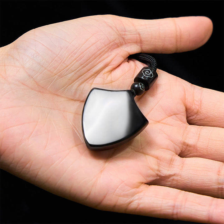 Buddha Stones Scudo di ossidiana nera Modello Simbolo Yin Yang Forza Collana Pendente - image 7