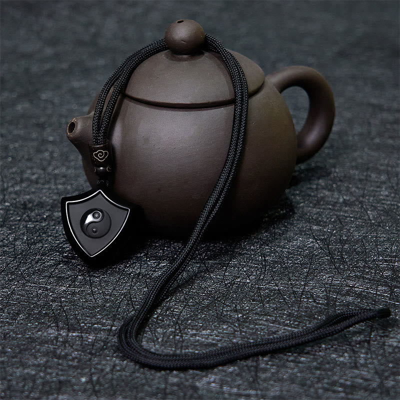 Buddha Stones Scudo di ossidiana nera Modello Simbolo Yin Yang Forza Collana Pendente - image 4