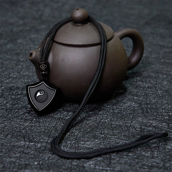 Buddha Stones Scudo di ossidiana nera Modello Simbolo Yin Yang Forza Collana Pendente - image 4