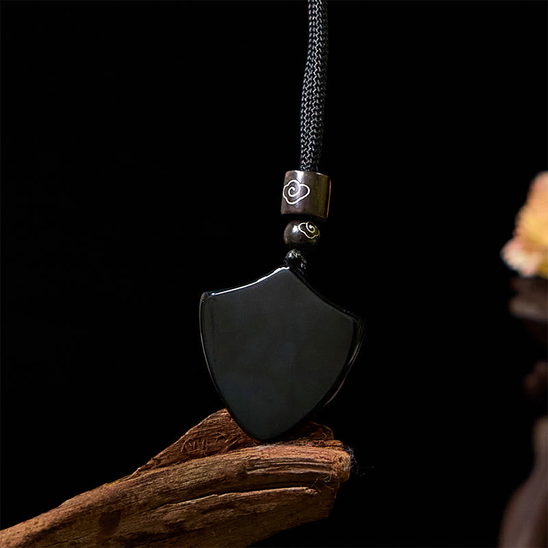 Buddha Stones Scudo di ossidiana nera Modello Simbolo Yin Yang Forza Collana Pendente - image 5