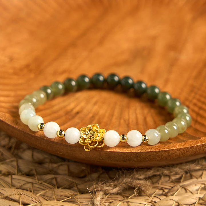 Bracciale Buddha Stones Natural Hetian Jade Gradient Lotus Abbondanza