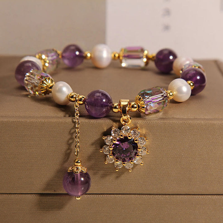 Braccialetto di comunicazione con perle di ametista naturale e girasole Buddha Stones