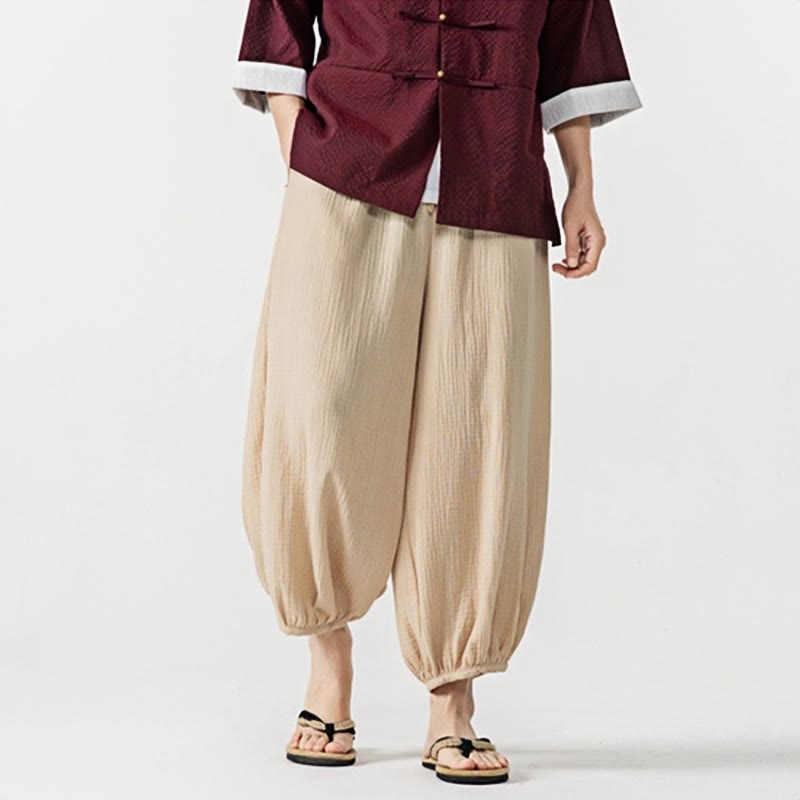 Pantaloni da uomo in cotone con coulisse, tinta unita, con tasche, motivo Buddha Stones - image 5