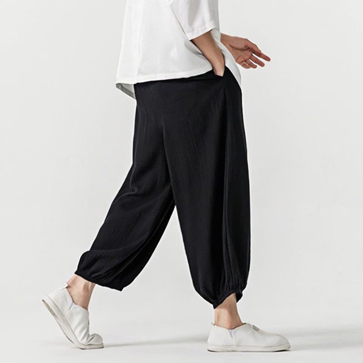 Pantaloni da uomo in cotone con coulisse, tinta unita, con tasche, motivo Buddha Stones - image 16