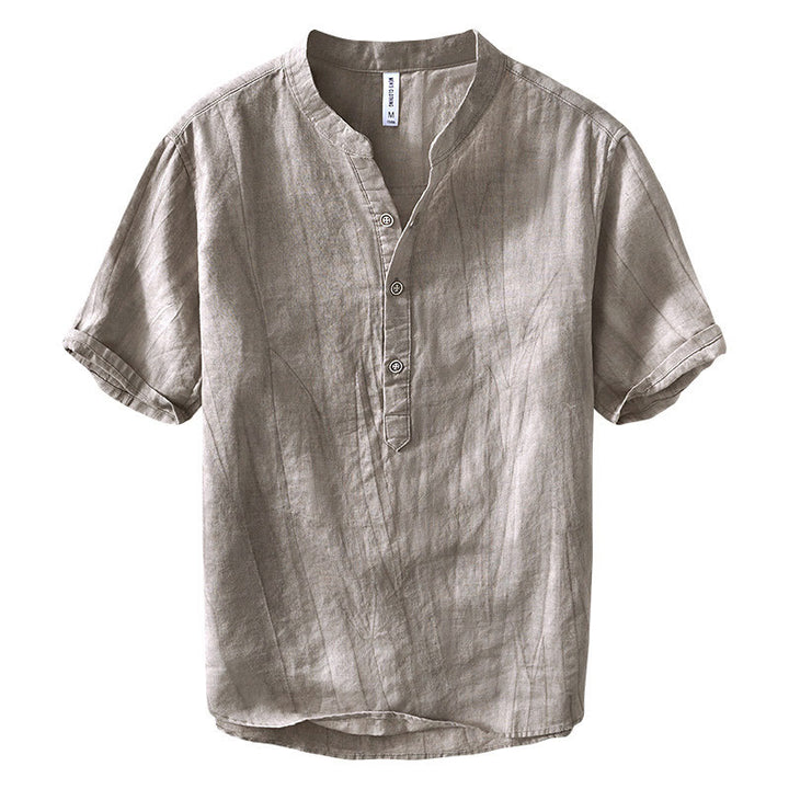 Camicia da uomo in cotone ramiè con scollo a V e maniche corte con bottoni Buddha Stones - image 12