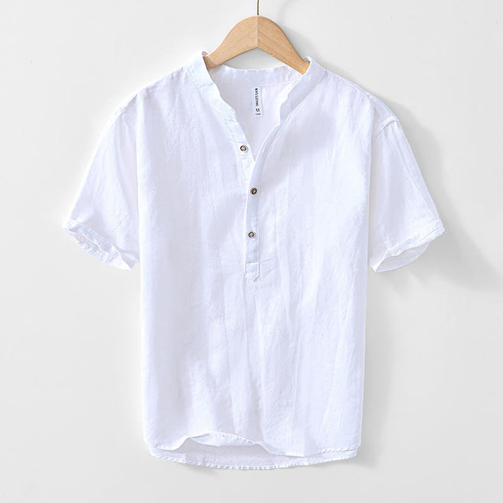 Camicia da uomo in cotone ramiè con scollo a V e maniche corte con bottoni Buddha Stones - Bianco - US/UK/AU44, EU54 (4XL) - image 13