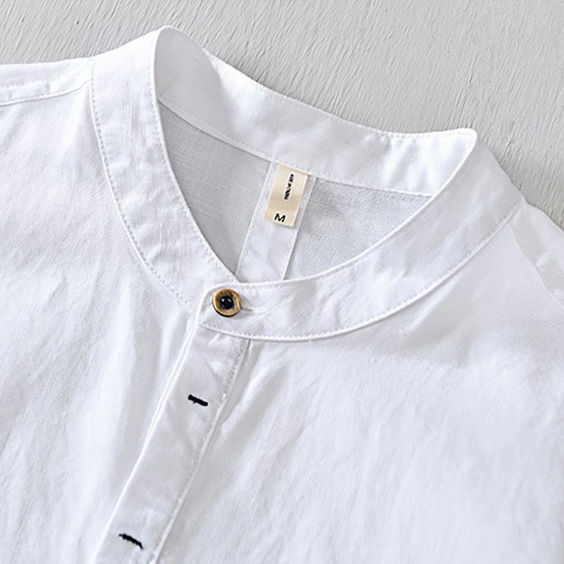 Camicia da uomo in cotone e lino con maniche corte e bottoni, motivo Buddha Stones , semplice e casual