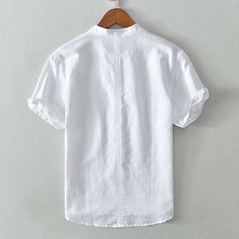 Camicia da uomo in cotone e lino con maniche corte e bottoni, motivo Buddha Stones , semplice e casual