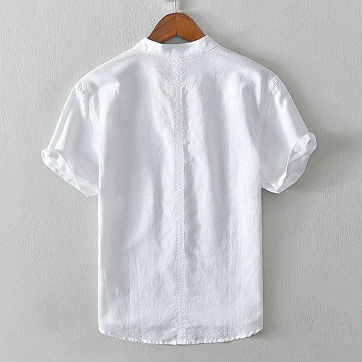 Camicia da uomo in cotone e lino con maniche corte e bottoni, motivo Buddha Stones , semplice e casual