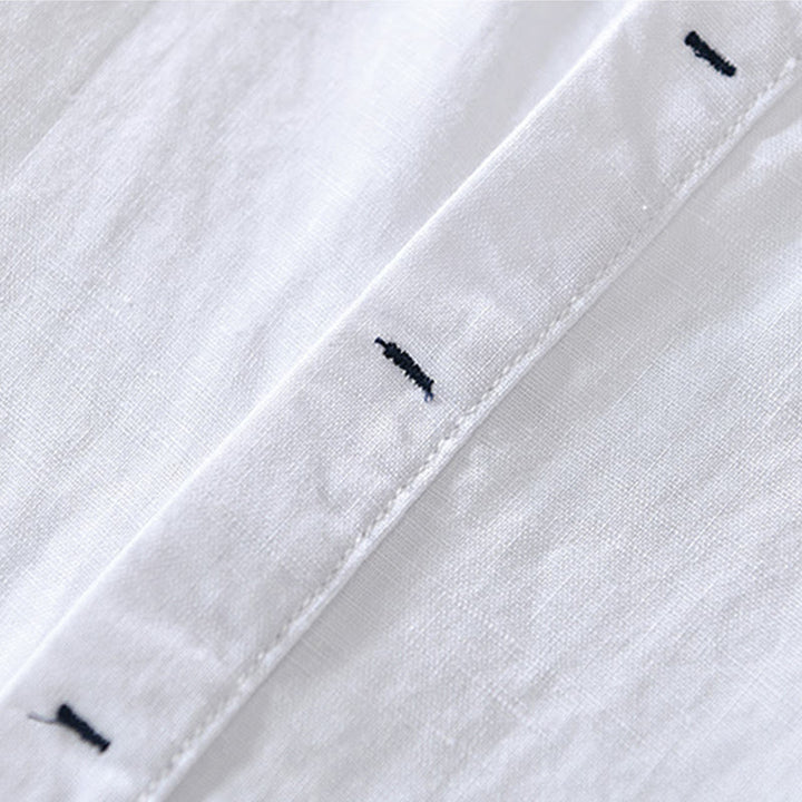 Camicia da uomo in cotone e lino con maniche corte e bottoni, motivo Buddha Stones , semplice e casual