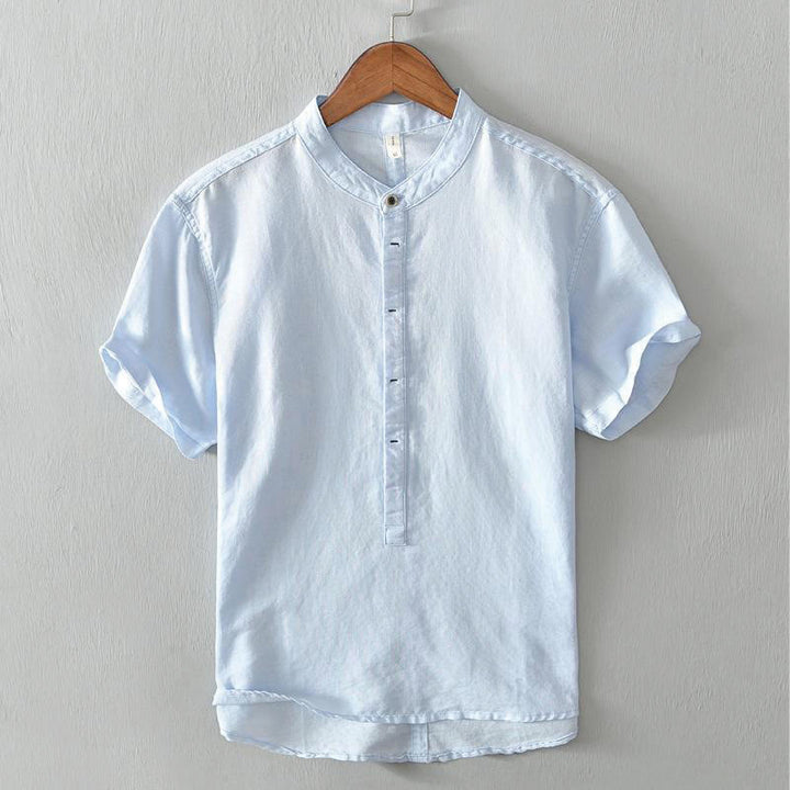 Camicia da uomo in cotone e lino con maniche corte e bottoni, motivo Buddha Stones , semplice e casual