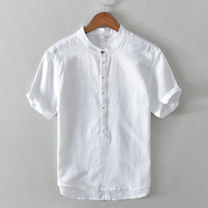 Camicia da uomo in cotone e lino con maniche corte e bottoni, motivo Buddha Stones , semplice e casual