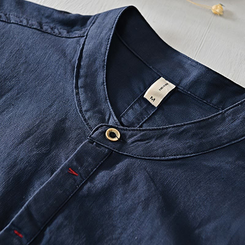 Camicia da uomo in cotone e lino con maniche corte e bottoni, motivo Buddha Stones , semplice e casual