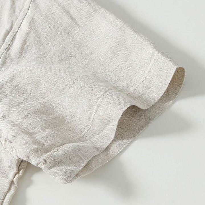 Camicia da uomo in lino a maniche corte con colletto alla coreana e bottoni a Buddha Stones Daily - image 17