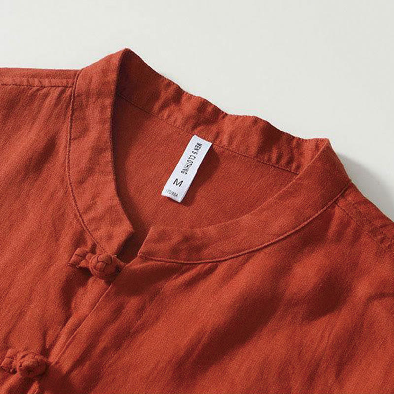 Camicia da uomo in lino a maniche corte con colletto alla coreana e bottoni a Buddha Stones Daily - image 25