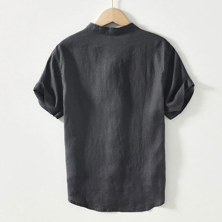 Camicia da uomo in lino a maniche corte con colletto alla coreana e bottoni a Buddha Stones Daily - image 2
