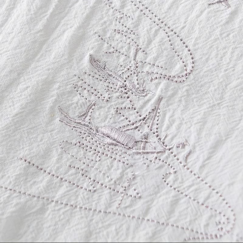 Camicia da uomo in cotone e lino con maniche corte, collo alla coreana, bottoni a rana Buddha Stones