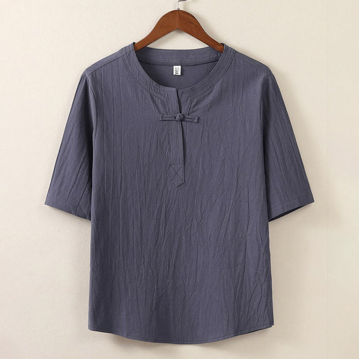 Buddha Stones 2 pezzi Design semplice Camicia cinese con bottoni a forma di rana Pantaloni larghi con coulisse e tasche Set di stoffa per meditazione da uomo - image 8