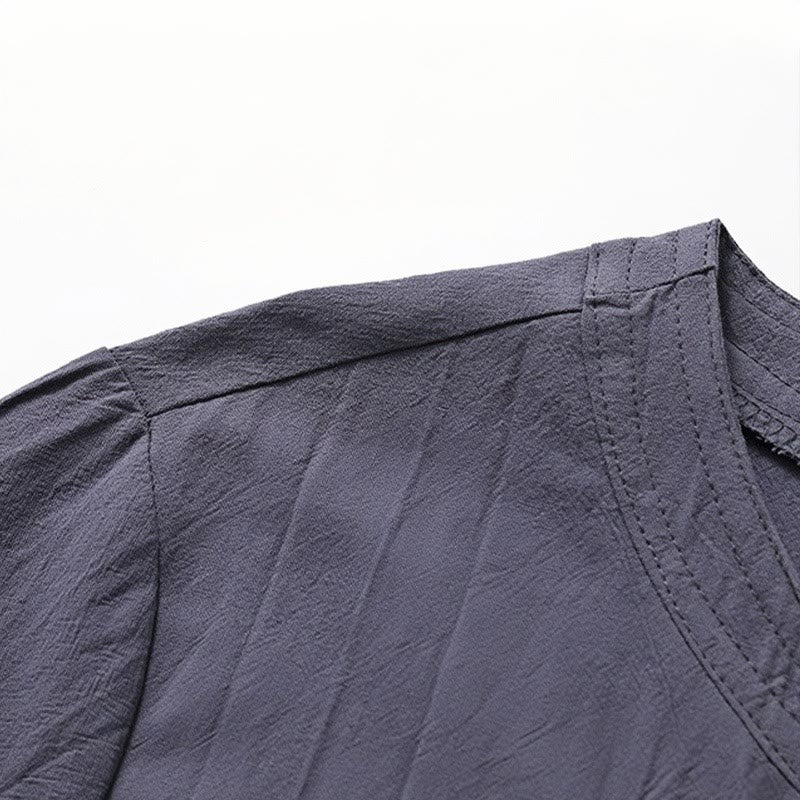 Buddha Stones 2 pezzi Design semplice Camicia cinese con bottoni a forma di rana Pantaloni larghi con coulisse e tasche Set di stoffa per meditazione da uomo - image 12