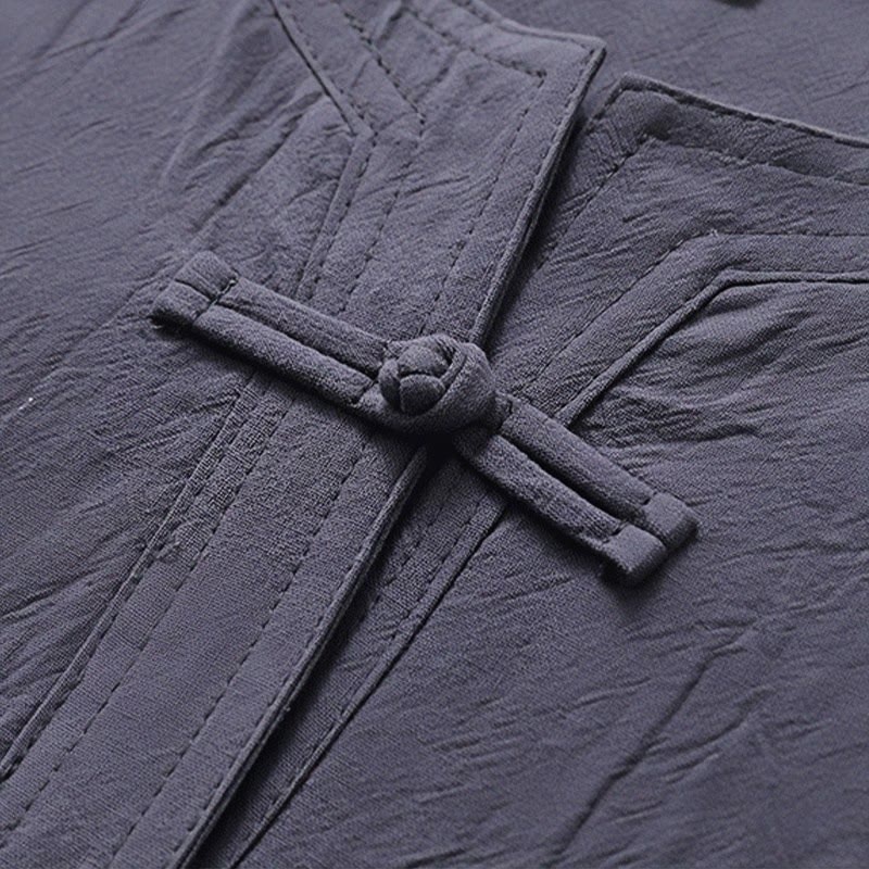 Buddha Stones 2 pezzi Design semplice Camicia cinese con bottoni a forma di rana Pantaloni larghi con coulisse e tasche Set di stoffa per meditazione da uomo - image 10