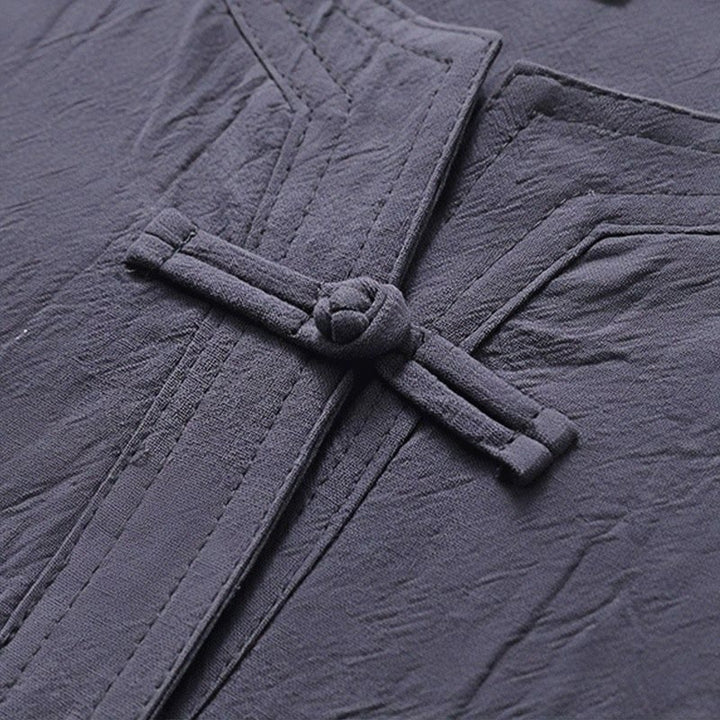 Buddha Stones 2 pezzi Design semplice Camicia cinese con bottoni a forma di rana Pantaloni larghi con coulisse e tasche Set di stoffa per meditazione da uomo - image 10