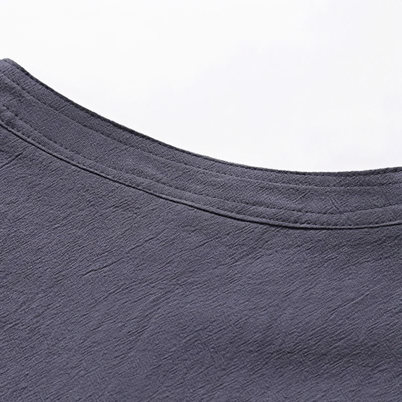 Buddha Stones 2 pezzi Design semplice Camicia cinese con bottoni a forma di rana Pantaloni larghi con coulisse e tasche Set di stoffa per meditazione da uomo - image 11