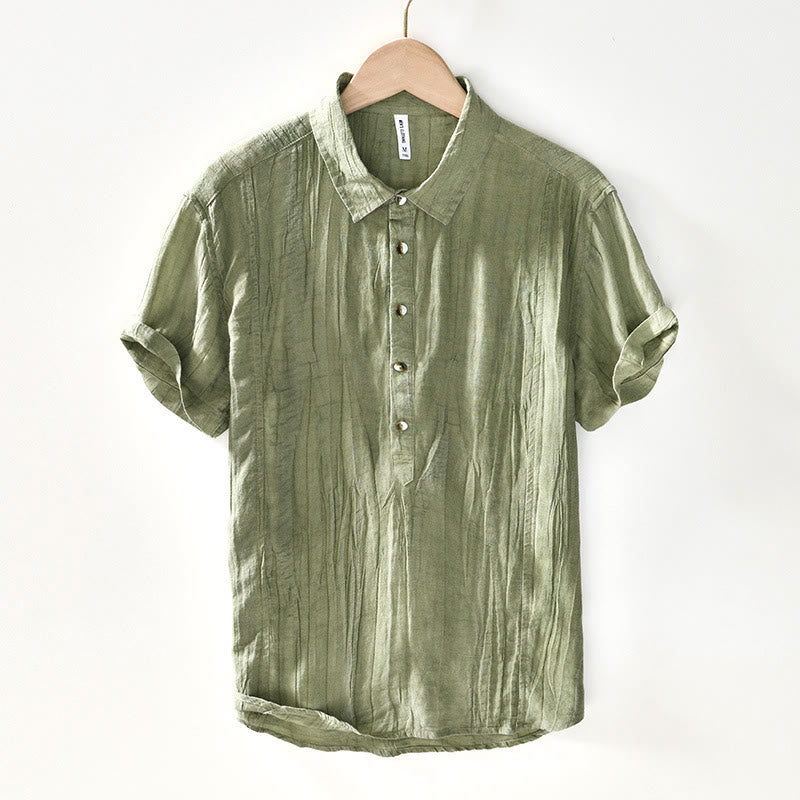 Camicia da uomo in lino ramiè con risvolto semplice e bottoni a metà, motivo Buddha Stones