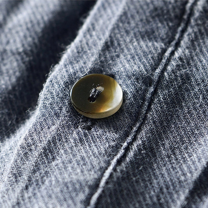 Camicia da uomo in lino ramiè con risvolto semplice e bottoni a metà, motivo Buddha Stones