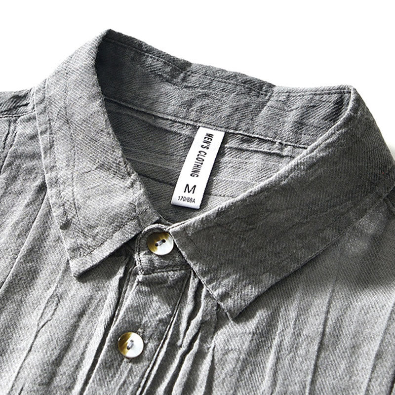 Camicia da uomo in lino ramiè con risvolto semplice e bottoni a metà, motivo Buddha Stones