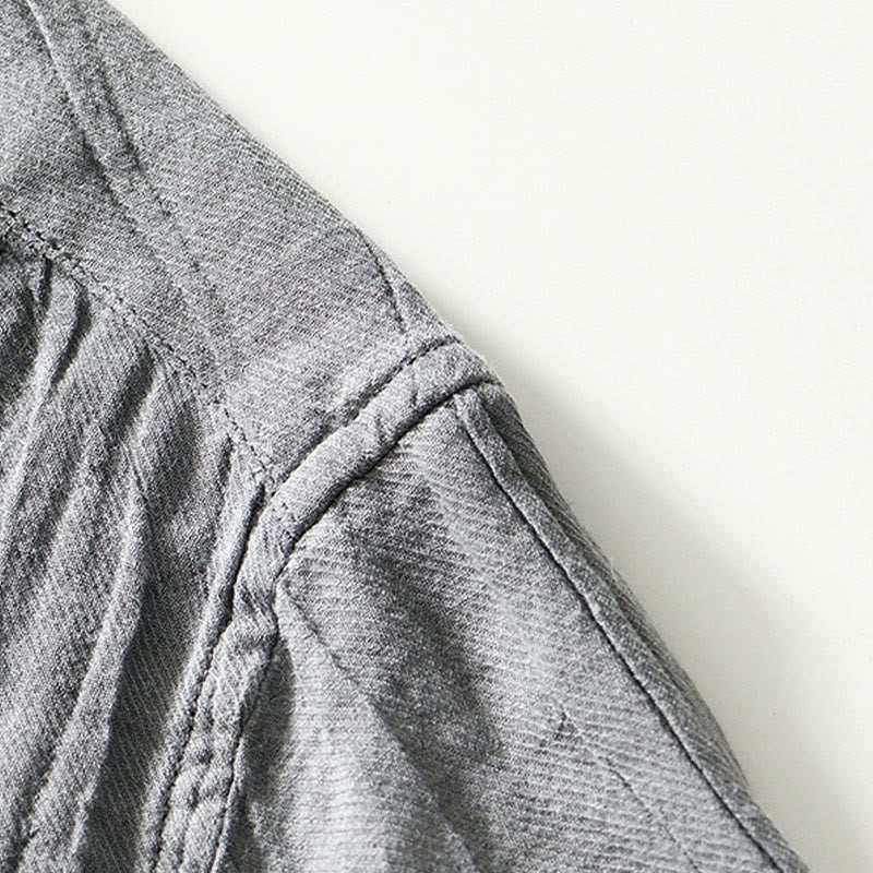 Camicia da uomo in lino ramiè con risvolto semplice e bottoni a metà, motivo Buddha Stones