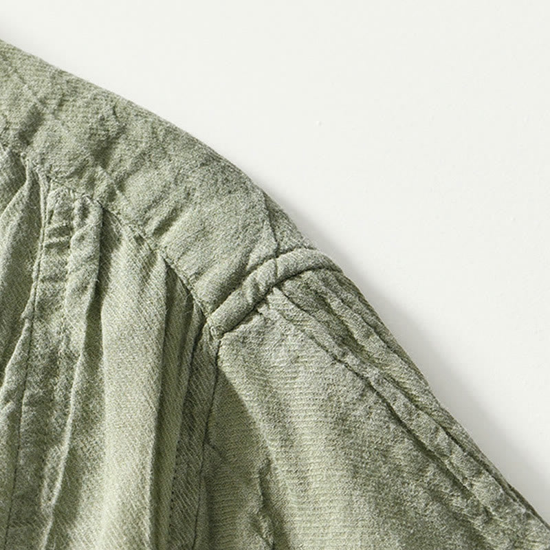Camicia da uomo in lino ramiè con risvolto semplice e bottoni a metà, motivo Buddha Stones