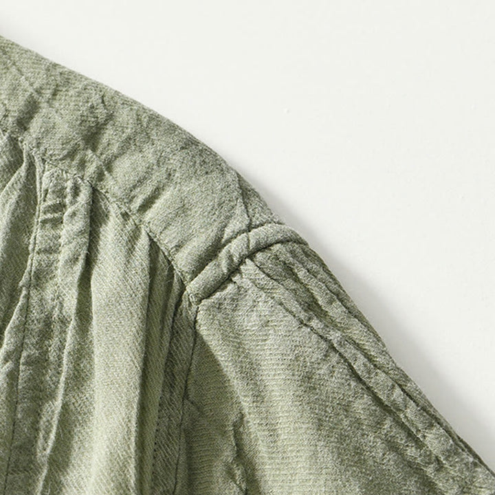 Camicia da uomo in lino ramiè con risvolto semplice e bottoni a metà, motivo Buddha Stones