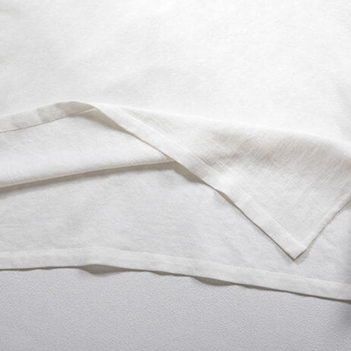 Camicia da uomo in lino con maniche a tre quarti e bottoni a rana bianchi Buddha Stones