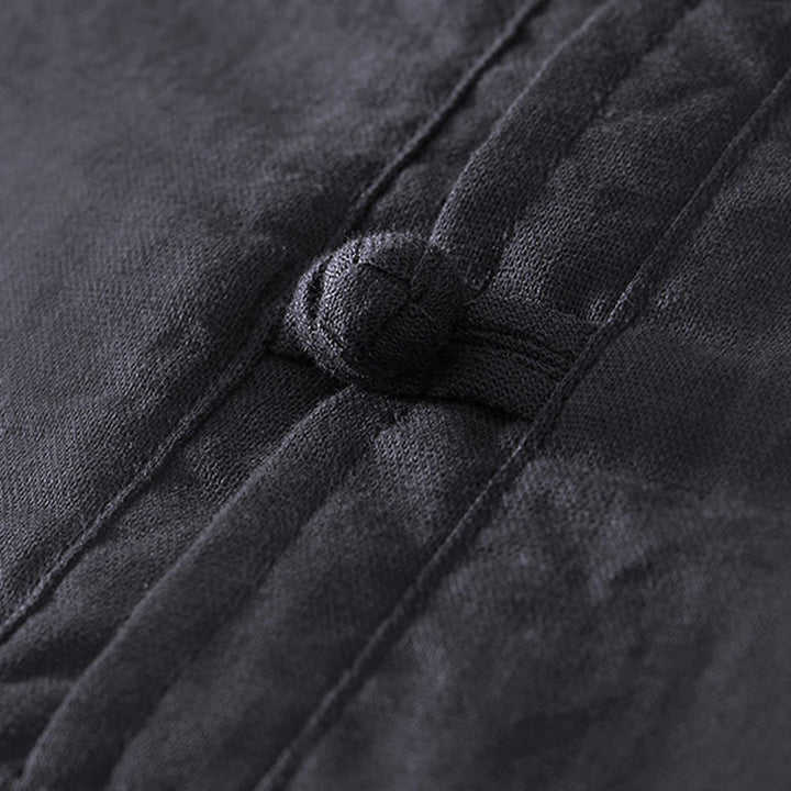 Camicia da uomo in cotone e lino con bottoni a mezza manica, modello Buddha Stones, morbida e semplice, con scollo a giro e bottoni a rana