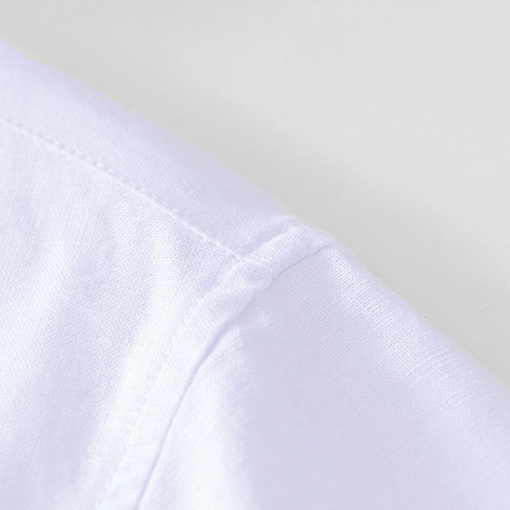 Camicia da uomo in cotone e lino con bottoni a mezza manica, modello Buddha Stones, morbida e semplice, con scollo a giro e bottoni a rana