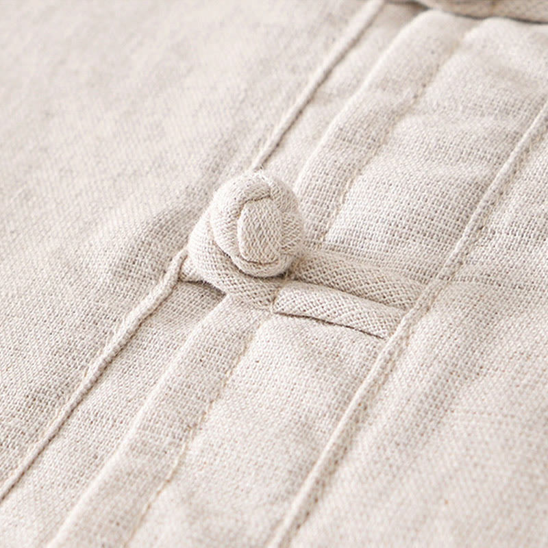 Camicia da uomo in cotone e lino con bottoni a mezza manica, modello Buddha Stones, morbida e semplice, con scollo a giro e bottoni a rana