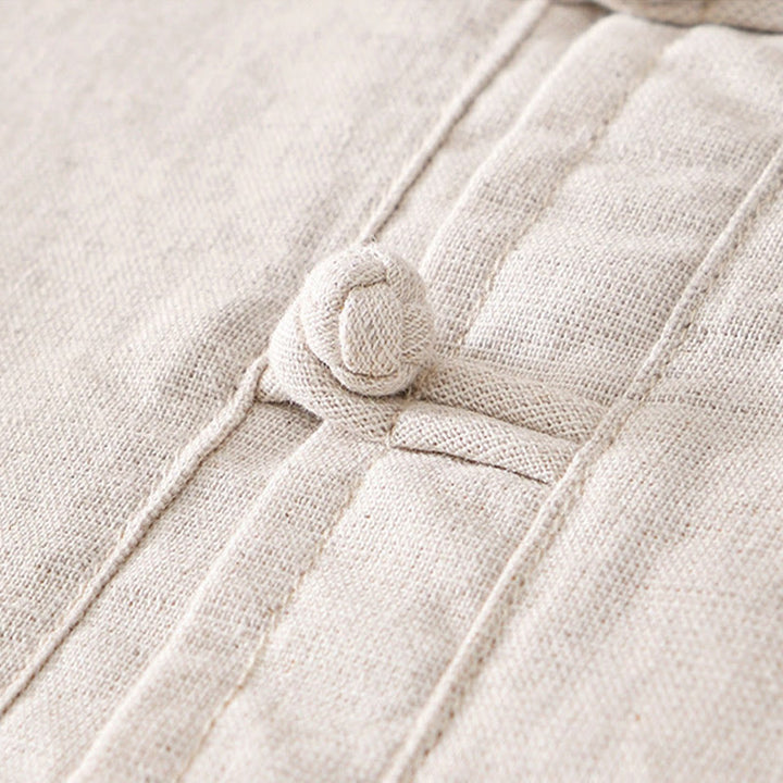 Camicia da uomo in cotone e lino con bottoni a mezza manica, modello Buddha Stones, morbida e semplice, con scollo a giro e bottoni a rana