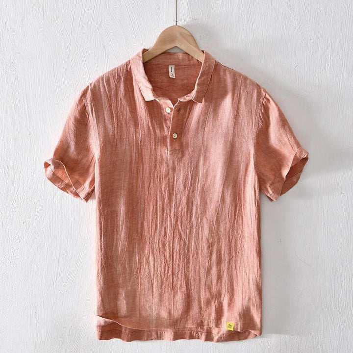 Camicia da uomo in lino con risvolto e mezza abbottonatura, a maniche corte, con design semplice, motivo Buddha Stones - Corallo - US/UK/AU42, EU52 (3XL) - image 11