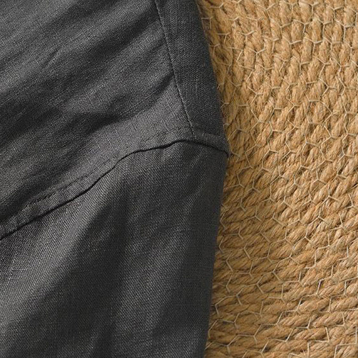 Camicia da uomo in lino a maniche corte con scollo a V e stampa Buddha Stones Casual