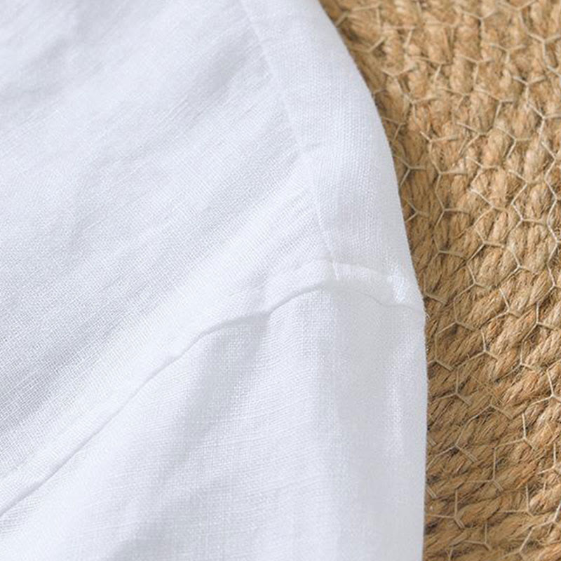Camicia da uomo in lino a maniche corte con scollo a V e stampa Buddha Stones Casual