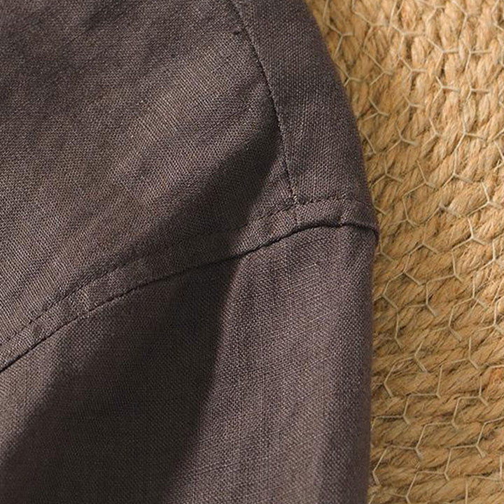 Camicia da uomo in lino a maniche corte con scollo a V e stampa Buddha Stones Casual