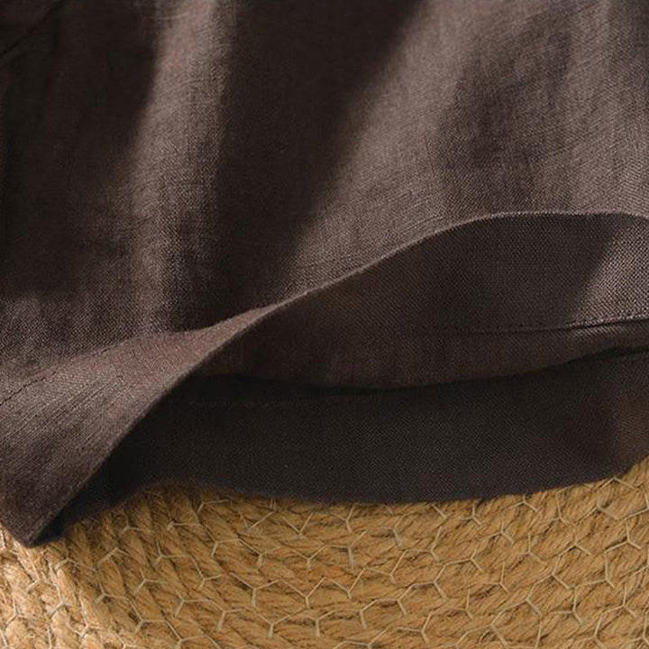 Camicia da uomo in lino a maniche corte con scollo a V e stampa Buddha Stones Casual