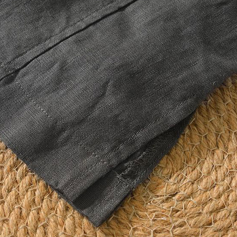 Camicia da uomo in lino a maniche corte con scollo a V e stampa Buddha Stones Casual