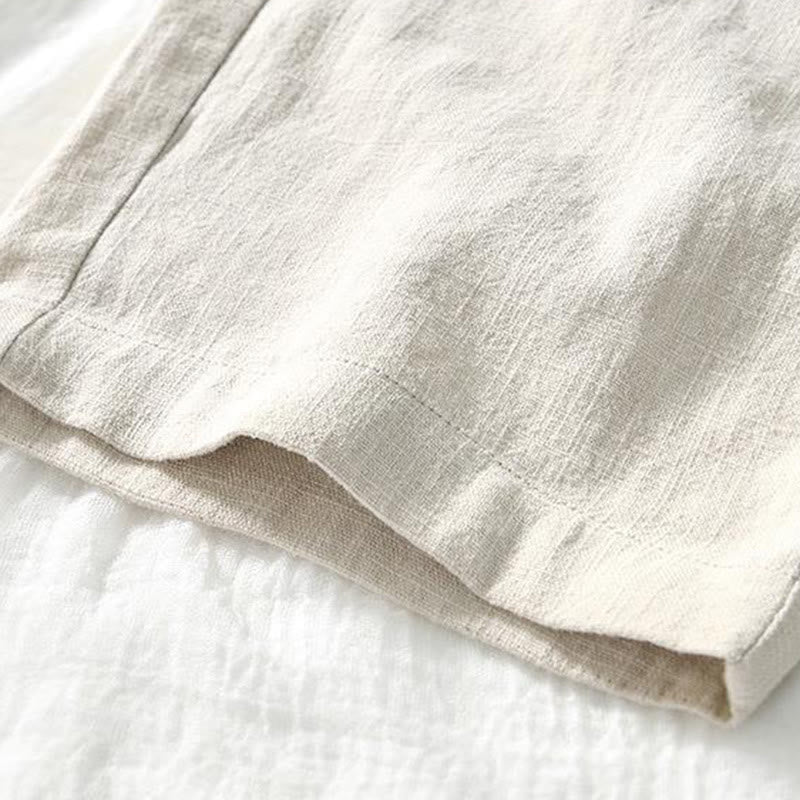 Pantaloni da uomo in cotone e lino con coulisse, modello semplice, con tasche, lunghezza 7-8, motivo Buddha Stones - image 4