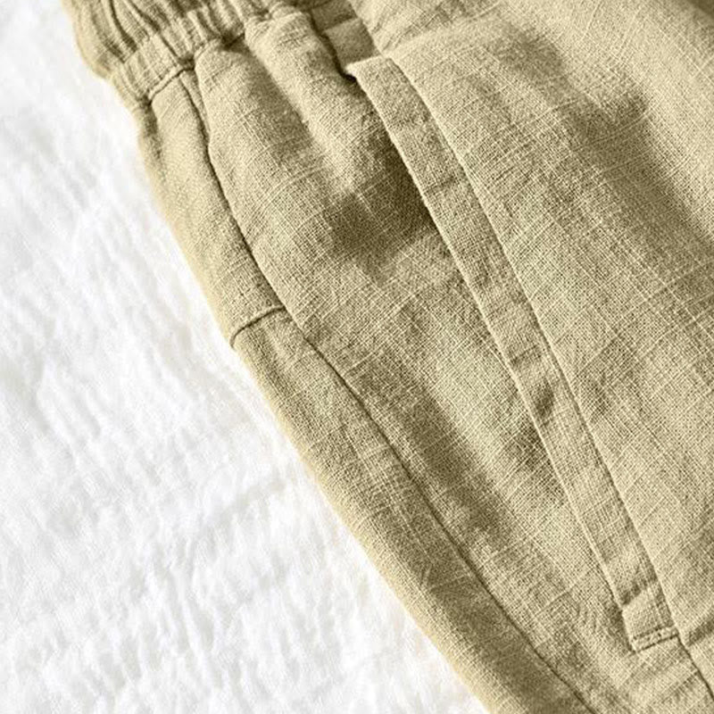 Pantaloni da uomo in cotone e lino con coulisse, modello semplice, con tasche, lunghezza 7-8, motivo Buddha Stones - image 17