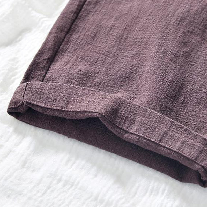 Pantaloni da uomo in cotone e lino con coulisse, modello semplice, con tasche, lunghezza 7-8, motivo Buddha Stones - image 9