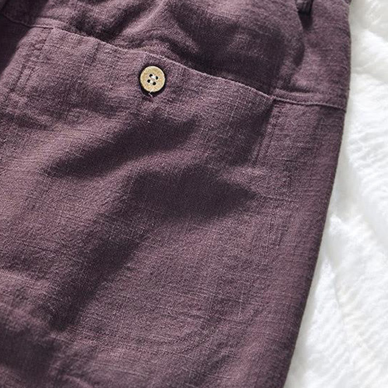 Pantaloni da uomo in cotone e lino con coulisse, modello semplice, con tasche, lunghezza 7-8, motivo Buddha Stones - image 8