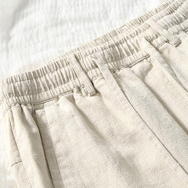 Pantaloni da uomo in cotone e lino con coulisse, modello semplice, con tasche, lunghezza 7-8, motivo Buddha Stones - image 1